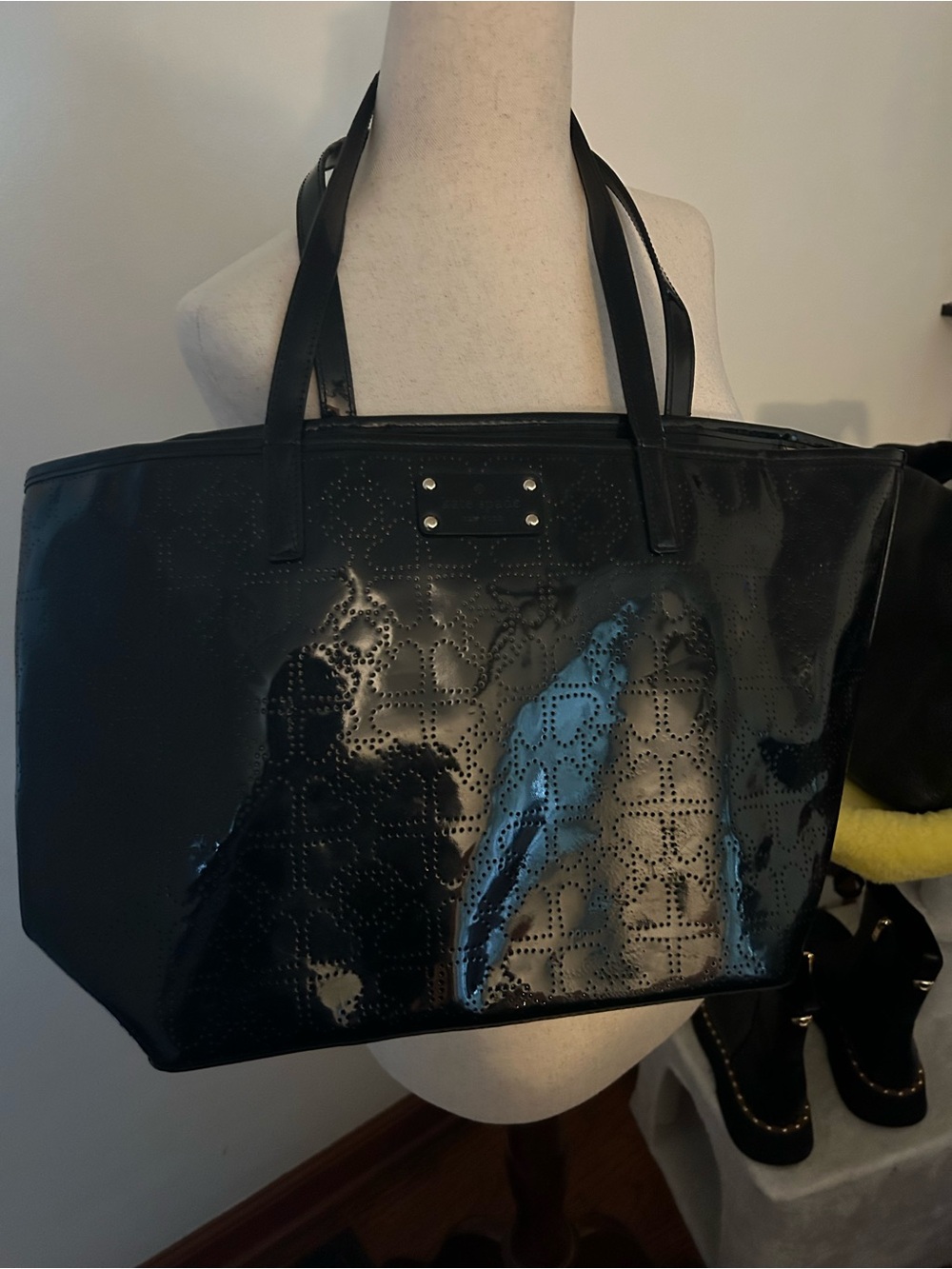 kate spade Black Patent Perforated Tote